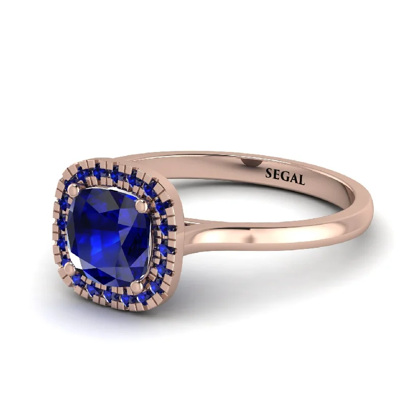 Matching Couple Rings-Vintage Classic Halo Cushion Sapphire Ring - Skylar No. 74