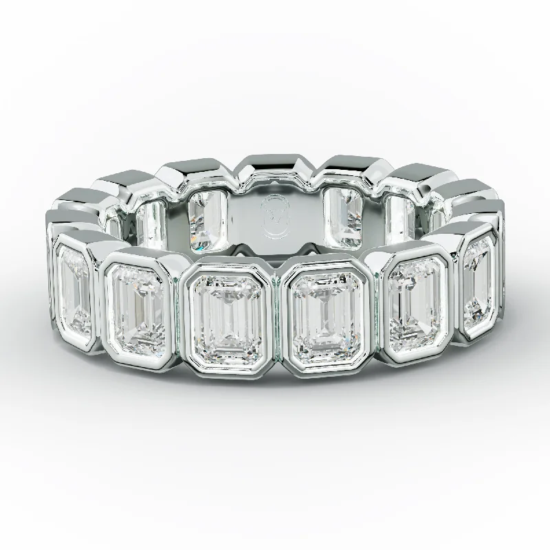 Sparkling Engagement Ring-4.0 Carat Bezel Set Emerald Cut Diamond Eternity Band