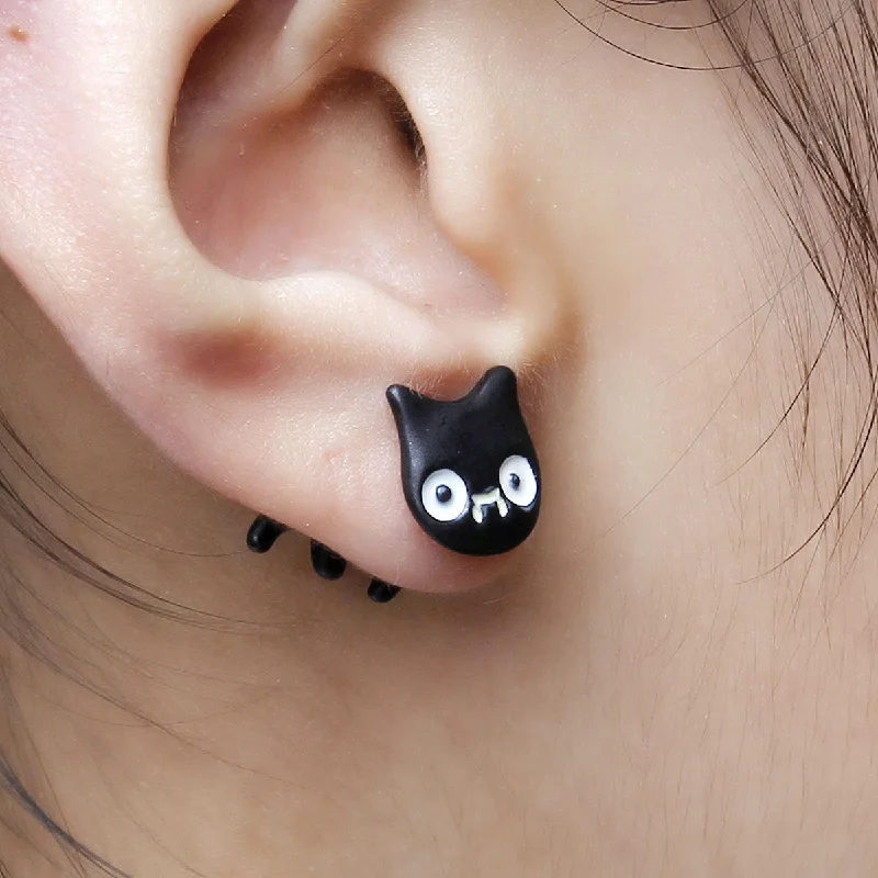 Vintage Inspired Earrings-Sexy Sparkles 1Pair Cartoon Cat 3D Double Sided Ear Stud Unisex Men Or Women Cute Earring