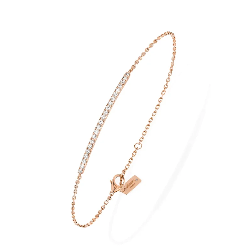 Silver Chain Bracelets-18ct Pink Gold Gatsby Pave Set Diamond Bar Bracelet