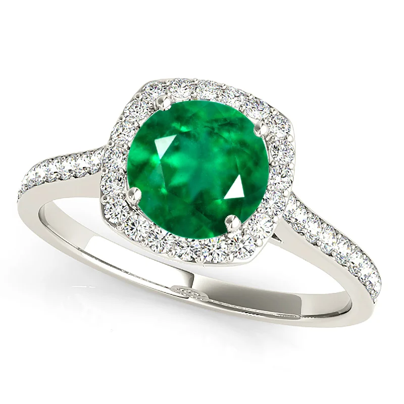 Elegant Gold Signet Ring-1.70 ct. Genuine Emerald Ring With Halo and Delicate Diamond Band