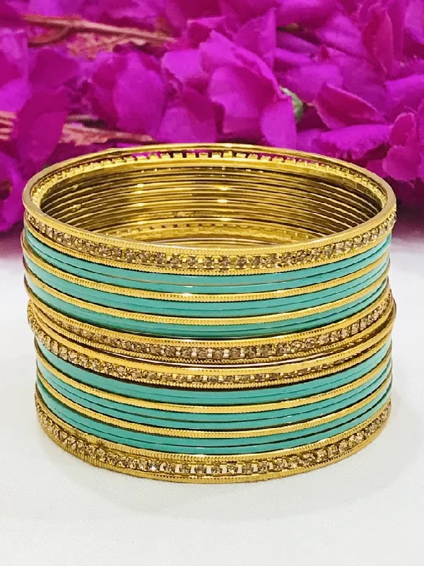 Chunky Bangle Bracelets-Dazzling Sky Blue Color Smooth Finishing Metal Bangles For Women