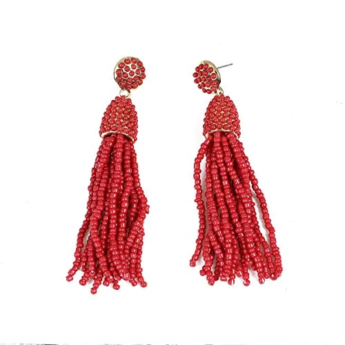 Party Statement Earrings-Sexy Sparkles Women's Beaded tassel earrings Long Fringe Drop Earrings Dangle