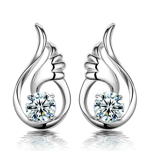 Oval Shaped Earrings-Sexy Sparkles wings Ear Post Stud Earrings Cubic Zirconia women girls teens jewelry