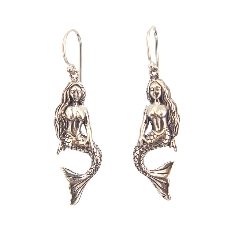 Gold and Silver Earrings-Sterling Silver Mermaid Earrings