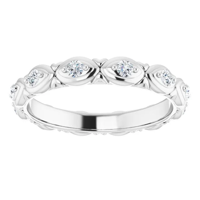 Birthstone Ring for Mom-0.36 ct. Round Diamond Floral Design Eternity Band