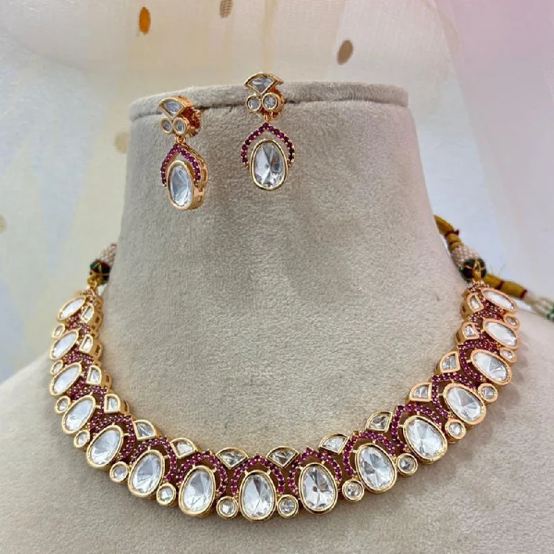 Bold Crystal Necklace-Jewel Addiction Gold Plated Kundan Stone And Pearls Necklace Set