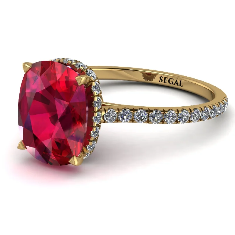 Birthstone Ring Set-Hidden Halo Cushion Ruby Ring - Alayna No. 10