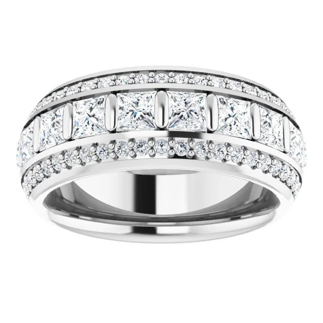 Unique Vintage Wedding Ring-2.73 ct. Princess & Round Triple Row Diamond Eternity Band