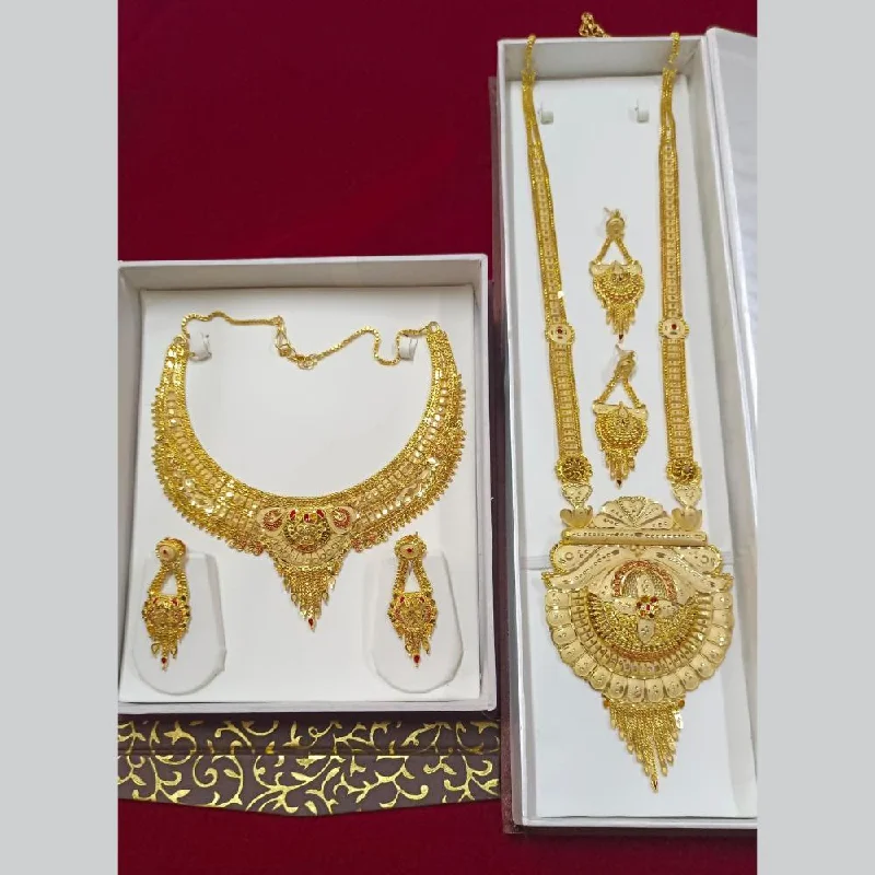 Heart Shaped Gold Necklace-Pari Art Jewellery Forming Double Necklace Set